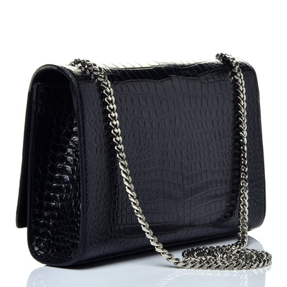 Saint Laurent Calfskin Crocodile Embossed Medium Classic Monogram Kate Tassel Satchel Black 3 of 8
