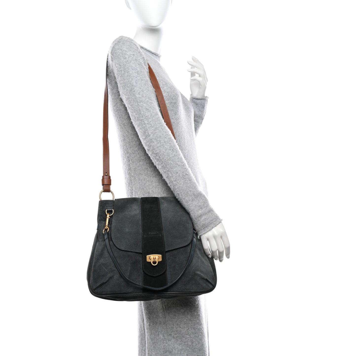 Suede Medium Lexa Shoulder Bag Silver Blue