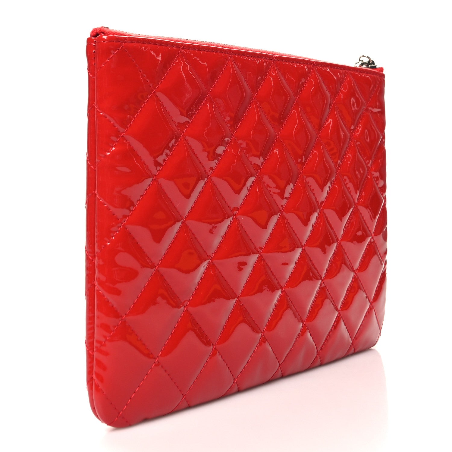 Chanel Patent Calfskin Quilted Valentine Hearts Medium O Cosmetic Case Red 3 of 10
