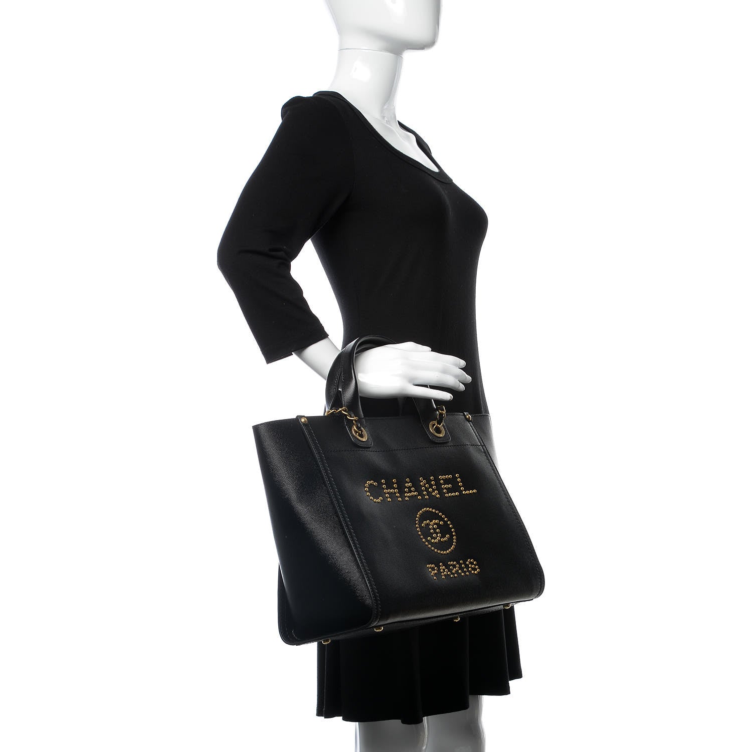 Chanel Caviar Small Studded Deauville Tote Black 2 of 9