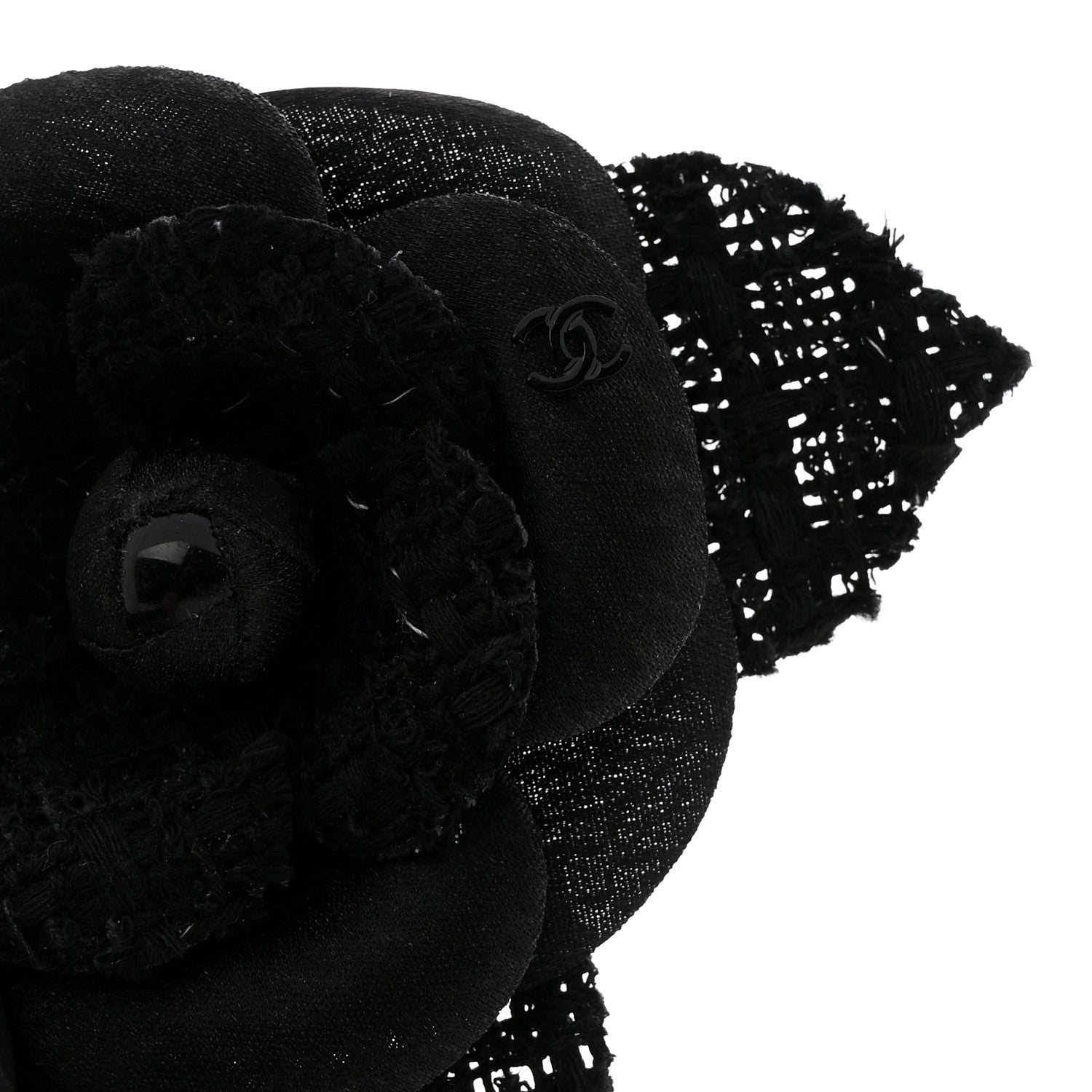 Chanel Tweed Fabric Camellia Pin Brooch Black 3 of 3