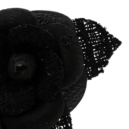 Chanel Tweed Fabric Camellia Pin Brooch Black 3 of 3