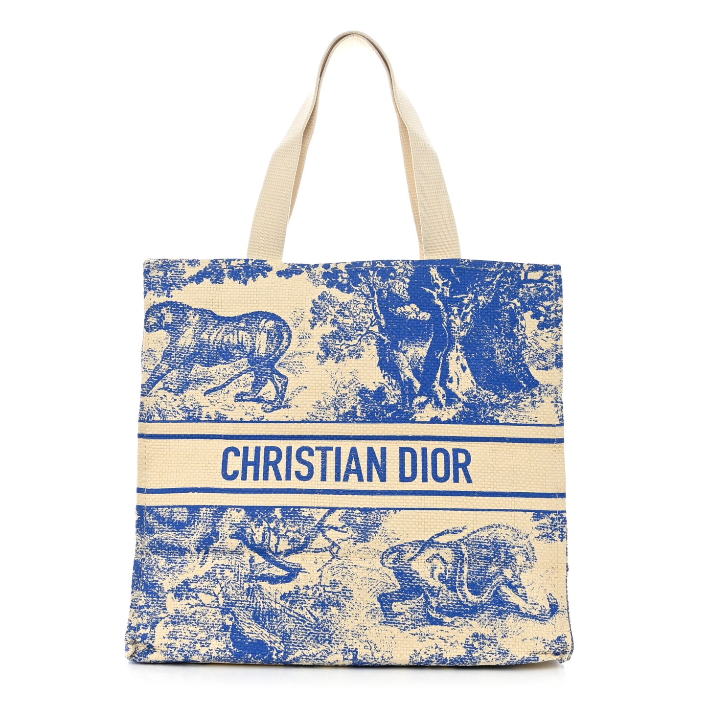 CHRISTIAN DIOR Straw Dioriviera Tote Blue