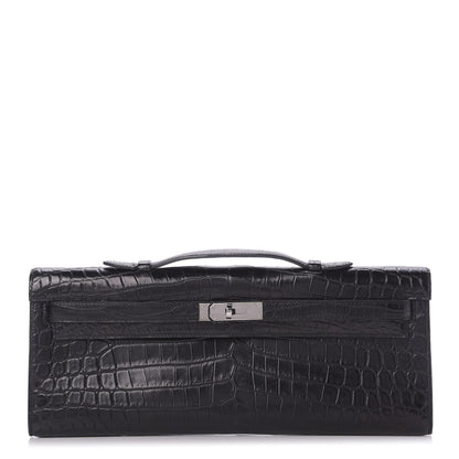 Hermes Matte Niloticus Crocodile Kelly Cut Pochette Black 1 of 9