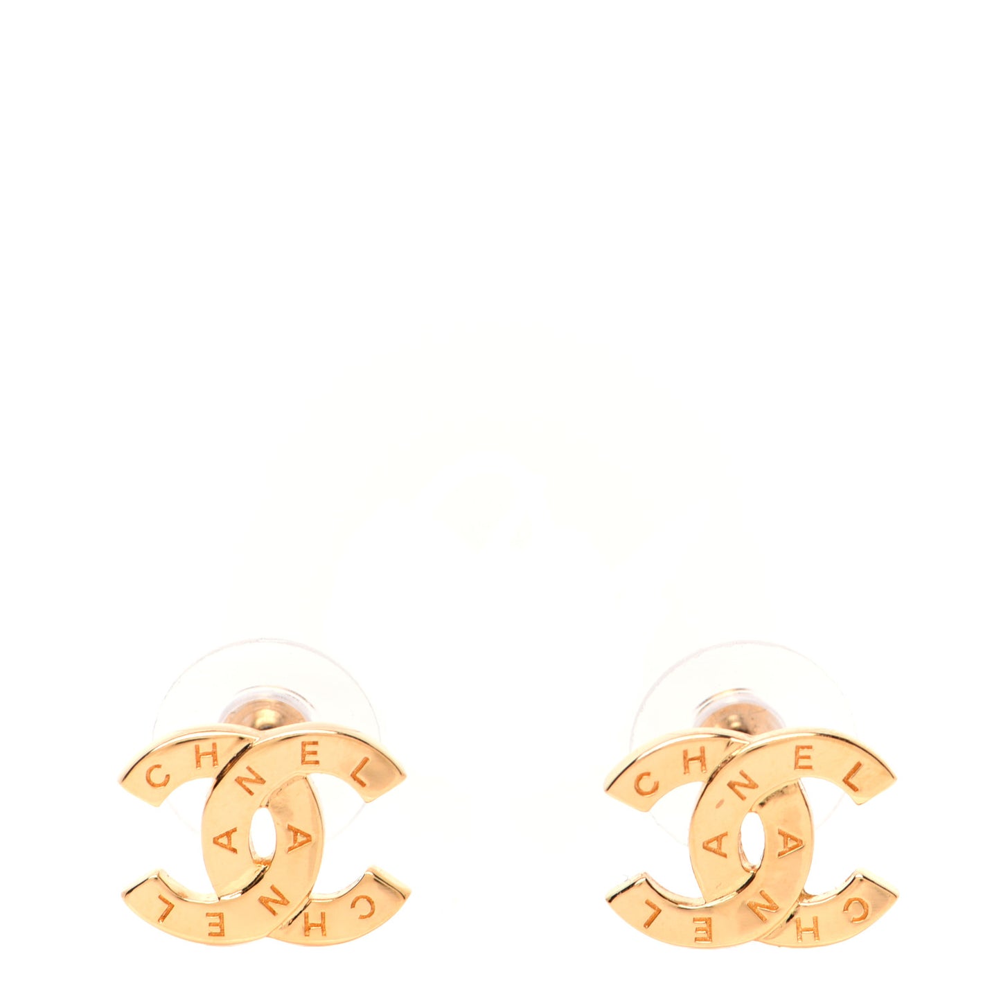 Metal CC Paris Button Stud Earrings Gold