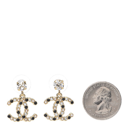 Chanel Resin Crystal Pearl CC Drop Earrings Gold Black 2 of 4