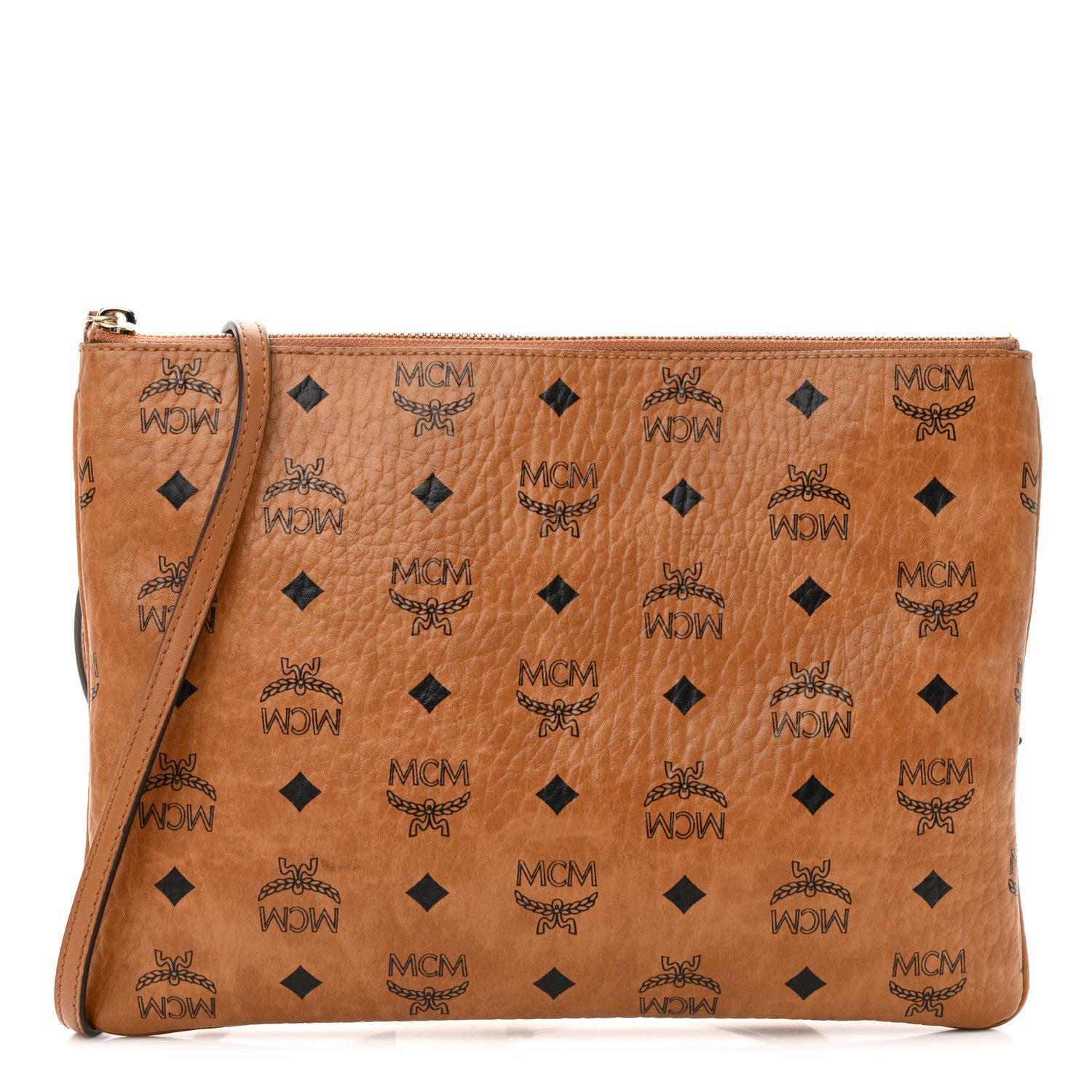 MCM Visetos Medium Crossbody Pouch Cognac 1 of 15