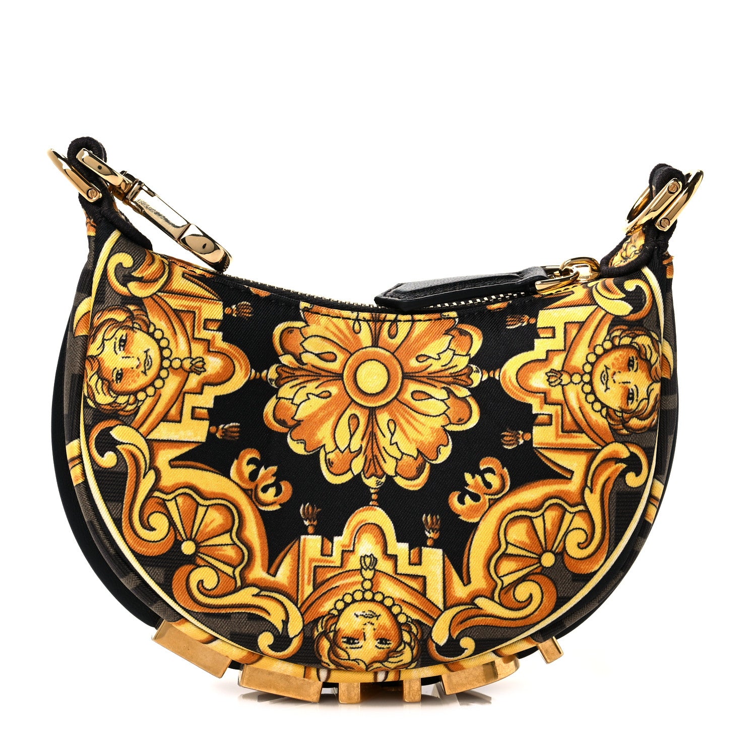 Fendi X VERSACE Silk Fendace Baroque Nano Fendigraphy Hobo Charm Black Gold 1 of 19
