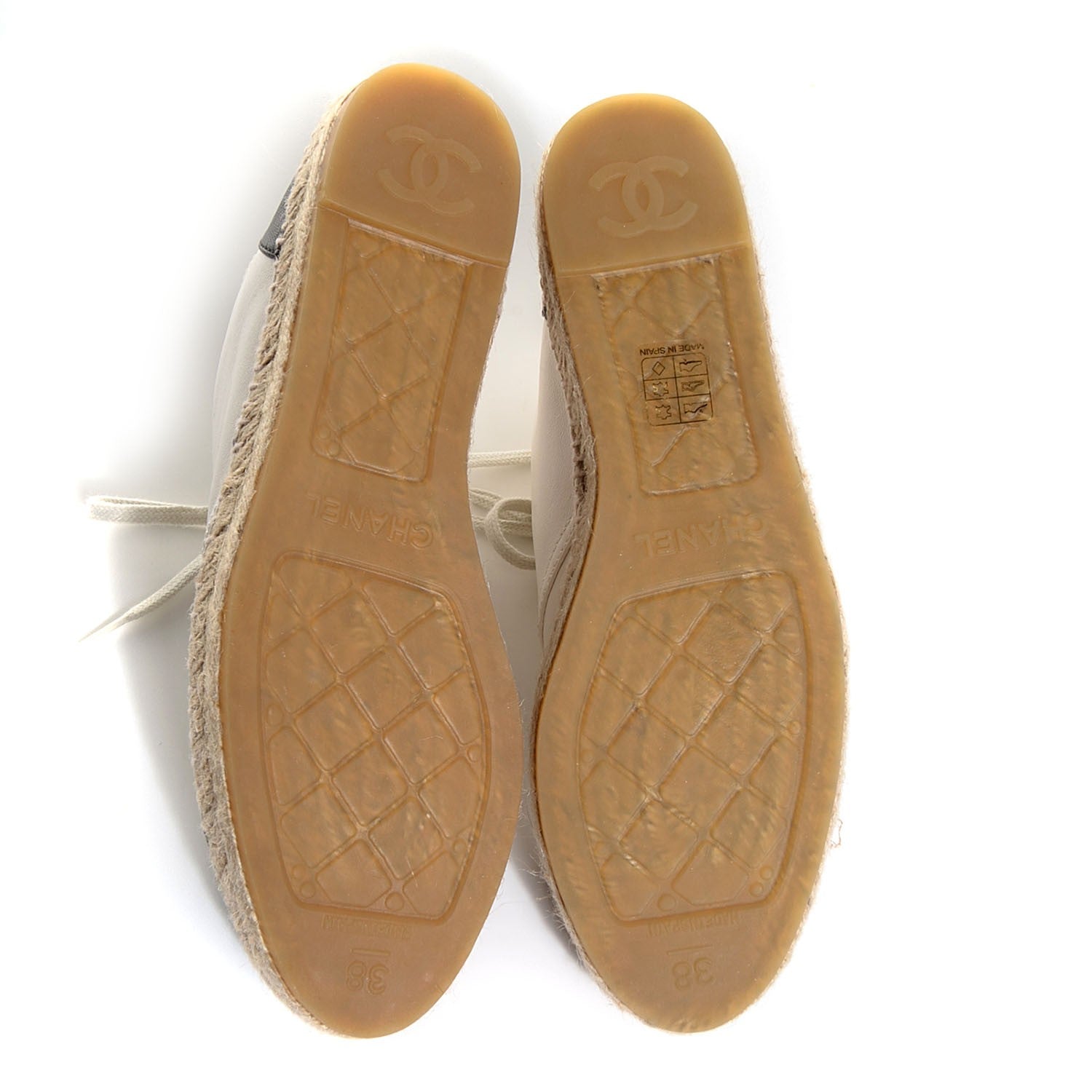 Chanel Lambskin Cap Toe Lace Up Espadrilles 38 White Black 5 of 9