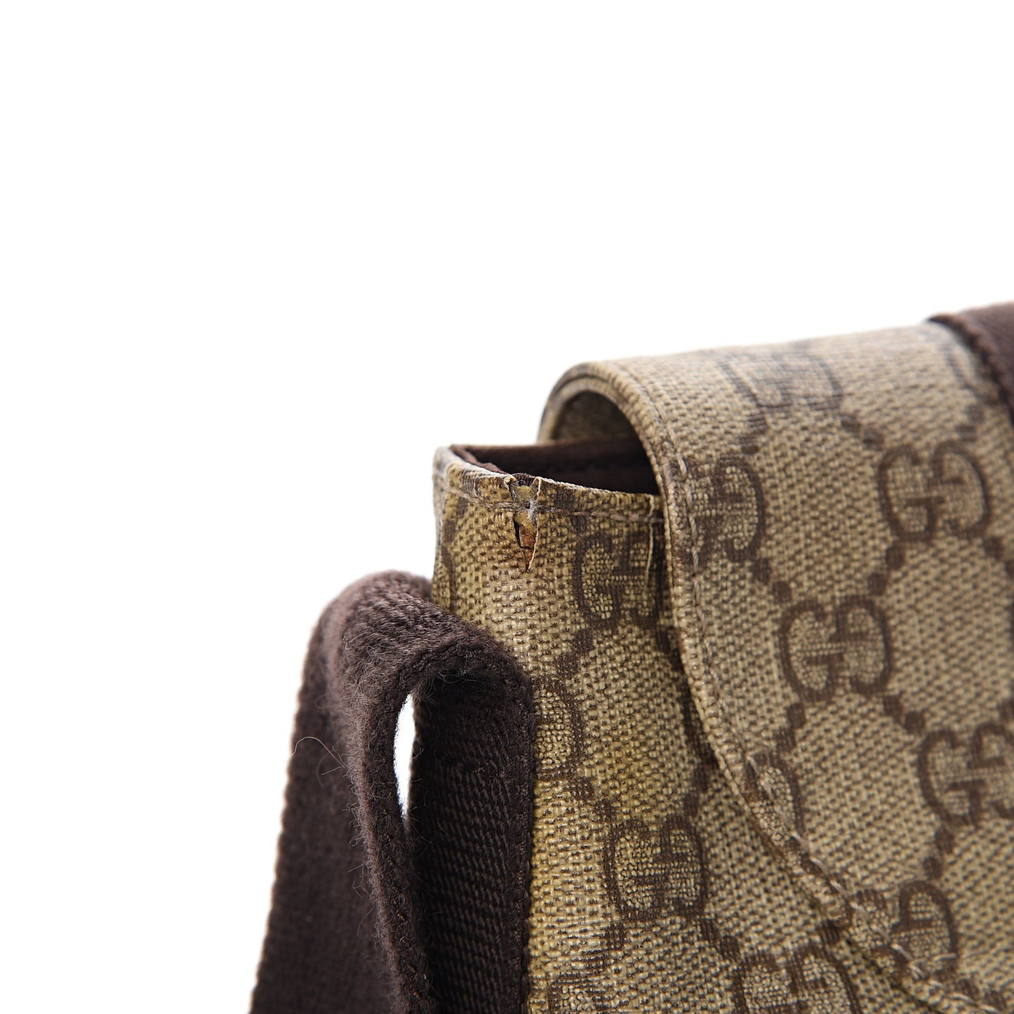 GG Plus Monogram Large Double Buckle Flap Messenger Bag Beige Dark Brown