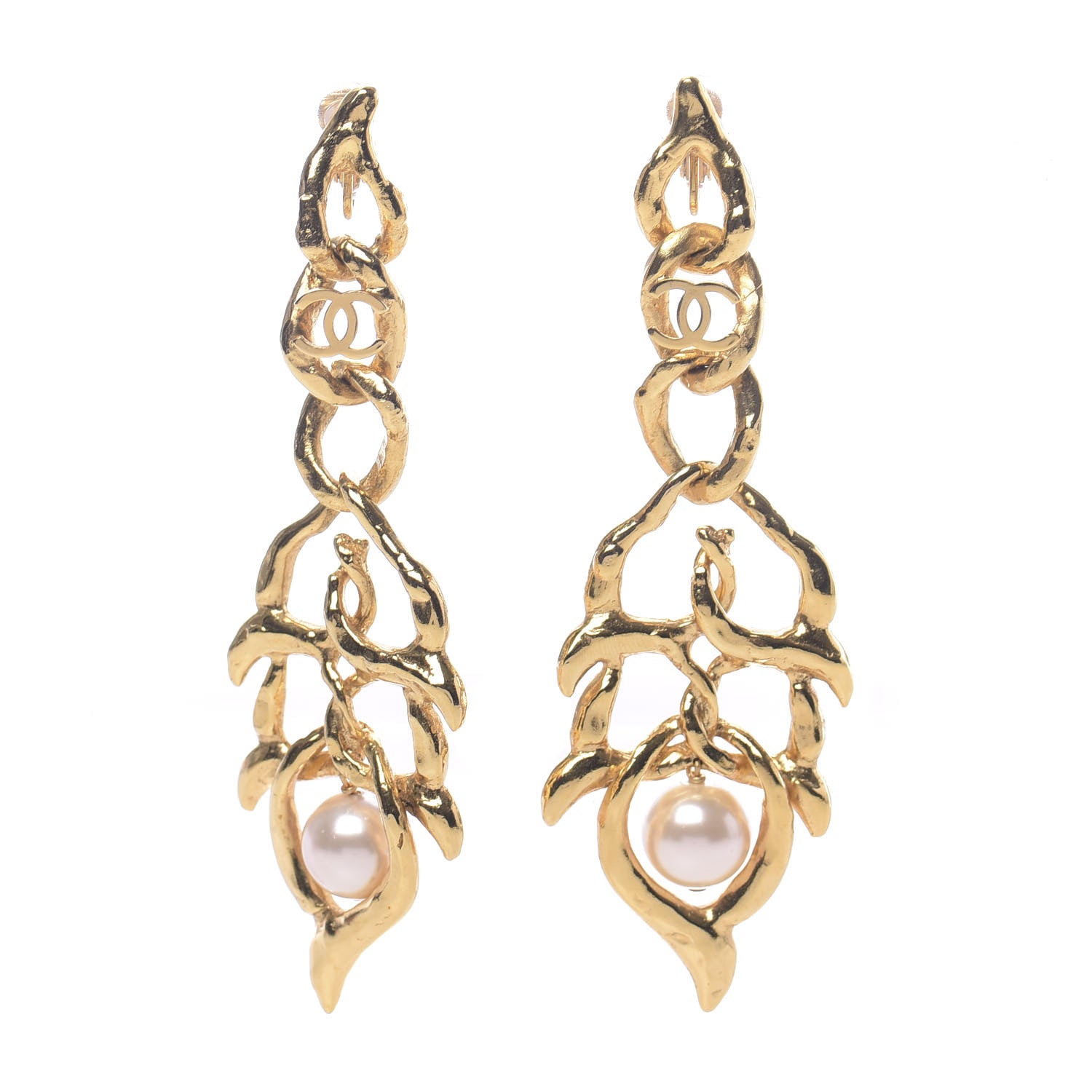Chanel Pearl CC Drop Clip On Earrings Gold 1 of 5