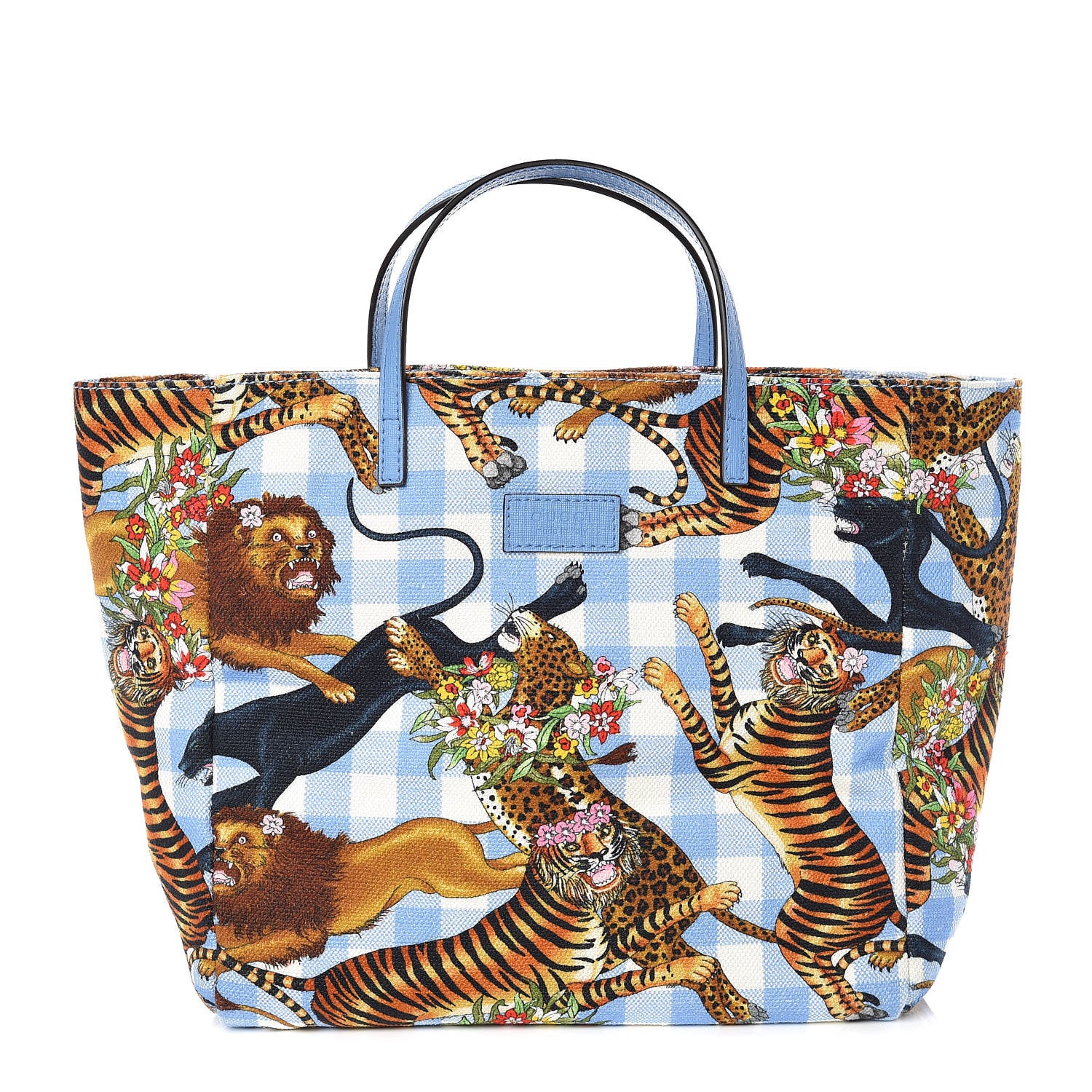 Gucci Canvas Kids Felines Vichy Print Tote Clear Sky Blue 1 of 9