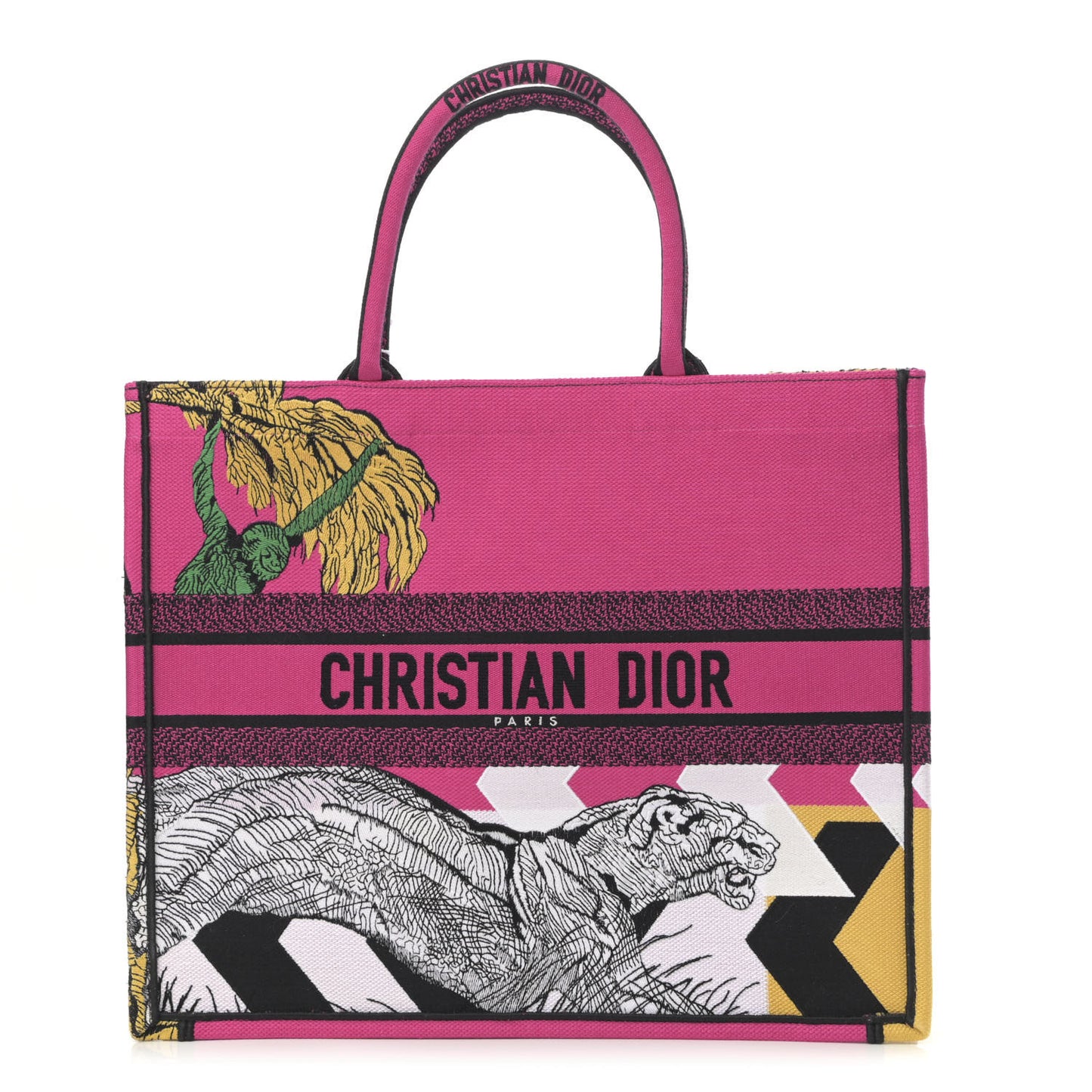 Canvas Embroidered Large Jungle Pop Book Tote Fuchsia Multicolor