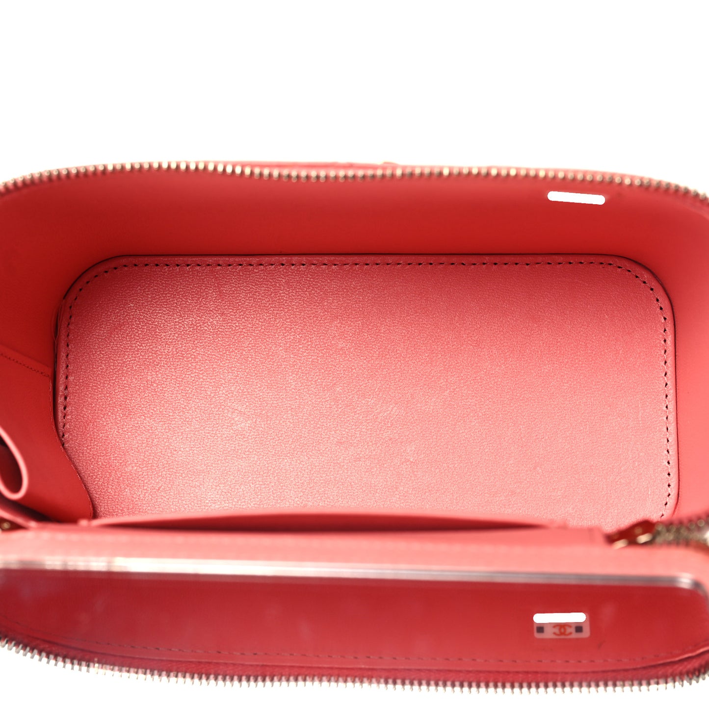 Lambskin Quilted Small Charming Top Handle Vanity Case With Chain Pink