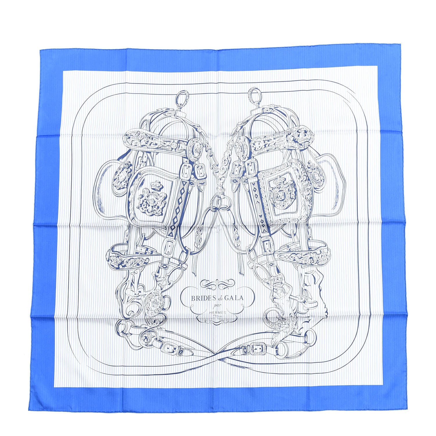 Hermes Silk Carre Eyeliner Brides De Gala Scarf 90 Bleu Vif Ciel White 1 of 3