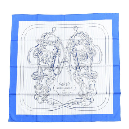 Hermes Silk Carre Eyeliner Brides De Gala Scarf 90 Bleu Vif Ciel White 1 of 3