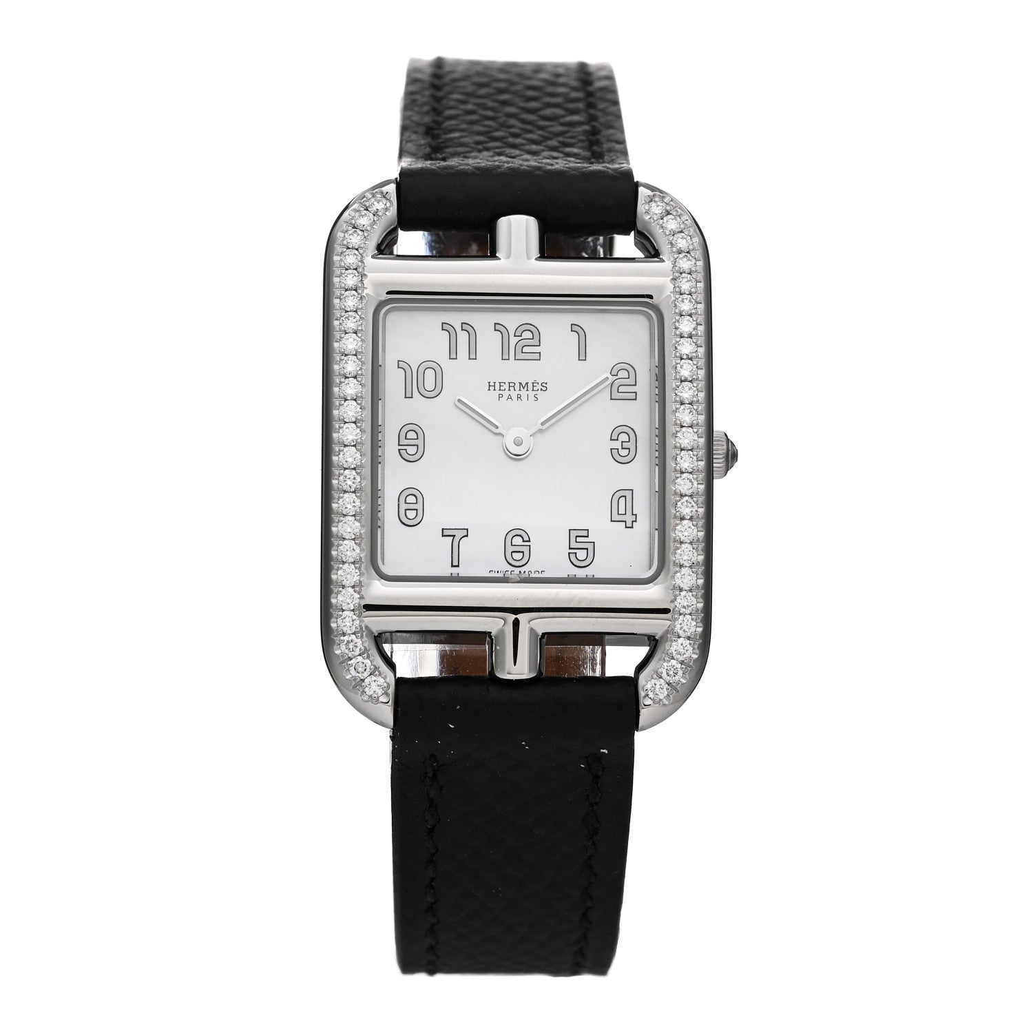 Hermes Stainless Steel Epsom Diamond Bezel Mother of Pearl 23mm Cape Cod Quartz Watch Noir 1 of 5
