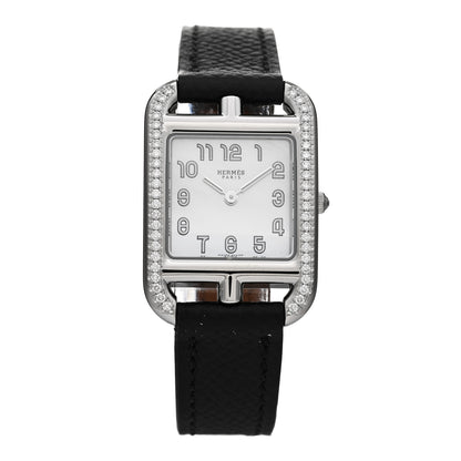 Hermes Stainless Steel Epsom Diamond Bezel Mother of Pearl 23mm Cape Cod Quartz Watch Noir 1 of 5