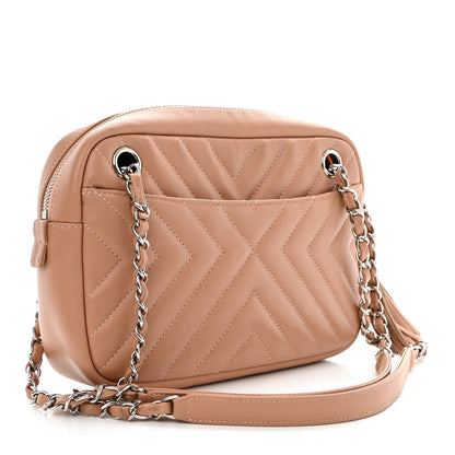 Chanel Lambskin Diagonal Chevron Quilted Tassel Camera Case Case Beige 3 of 10