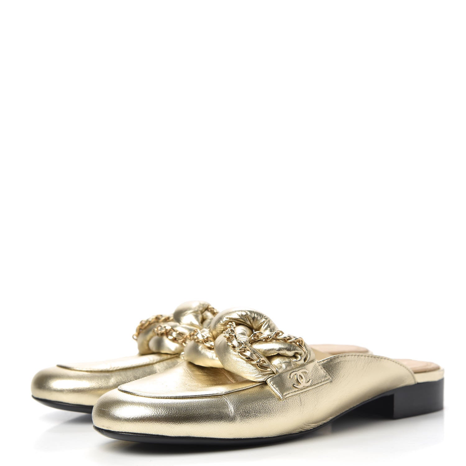 Chanel Metallic Lambskin Chain Braided Mules 39.5 Light Gold 3 of 10