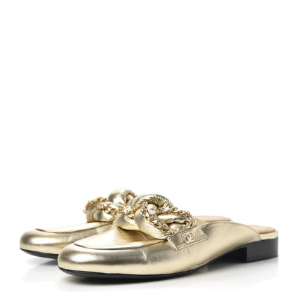 Chanel Metallic Lambskin Chain Braided Mules 39.5 Light Gold 3 of 10