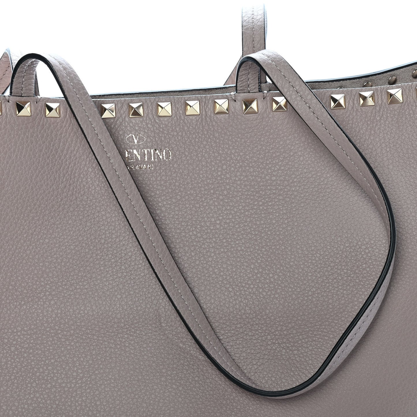 Grained Calfskin Rockstud Shoulder Tote Poudre