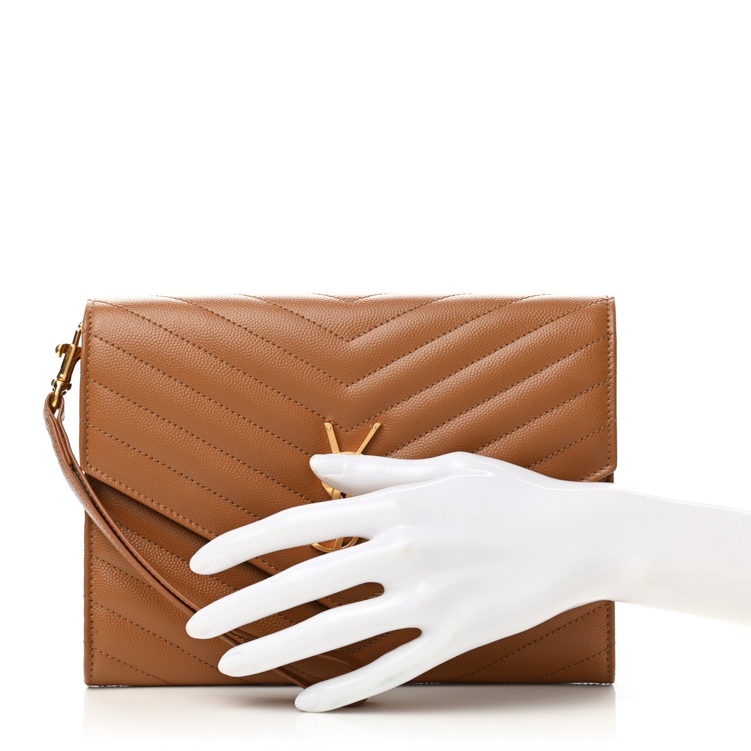 Saint Laurent Grain De Poudre Matelasse Chevron Monogram Cassandre Flap Pouch Natural Dark 2 of 8
