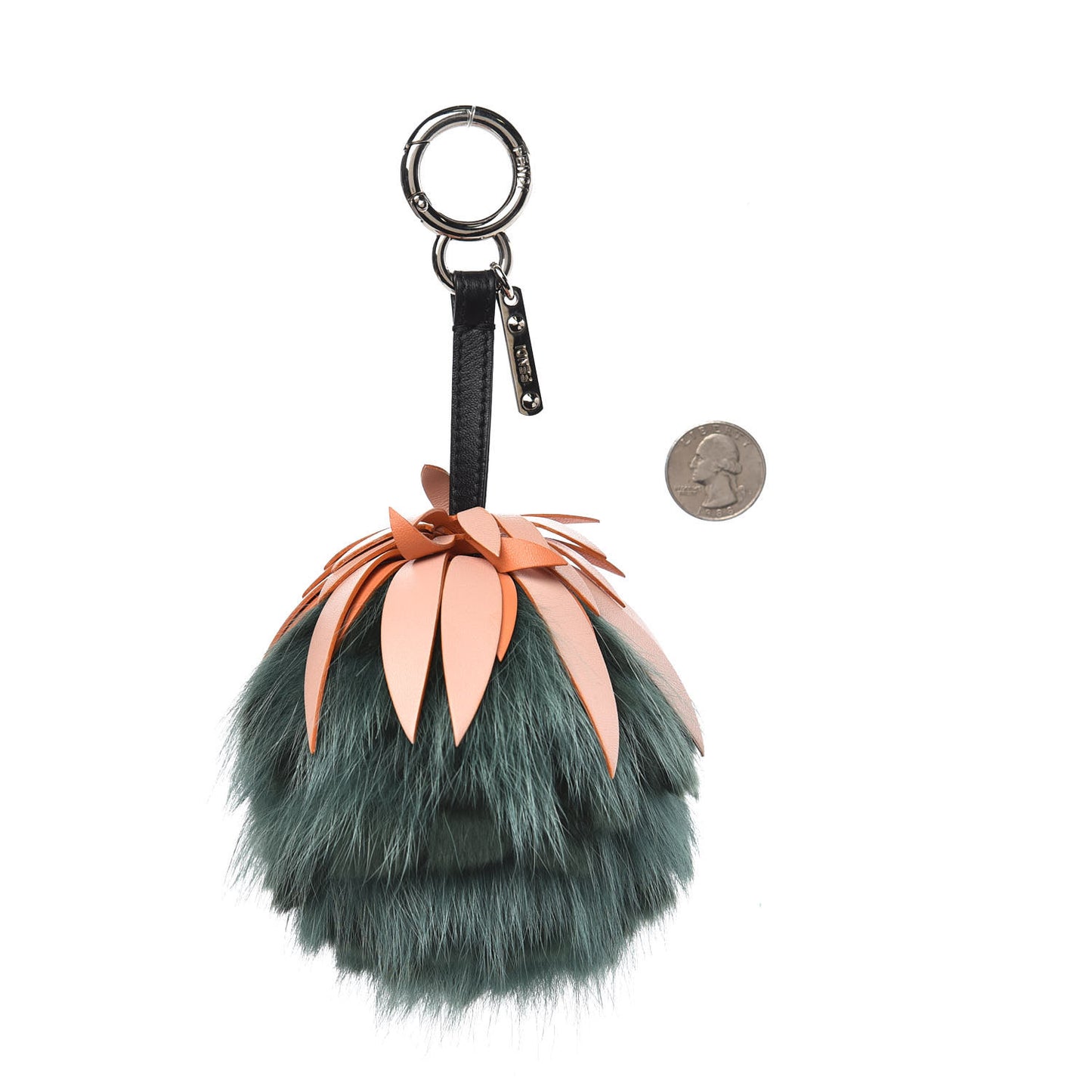 Fox Rabbit Fur Nappa Pineapple Bag Charm Verde Scuro Baby Pink Multicolor