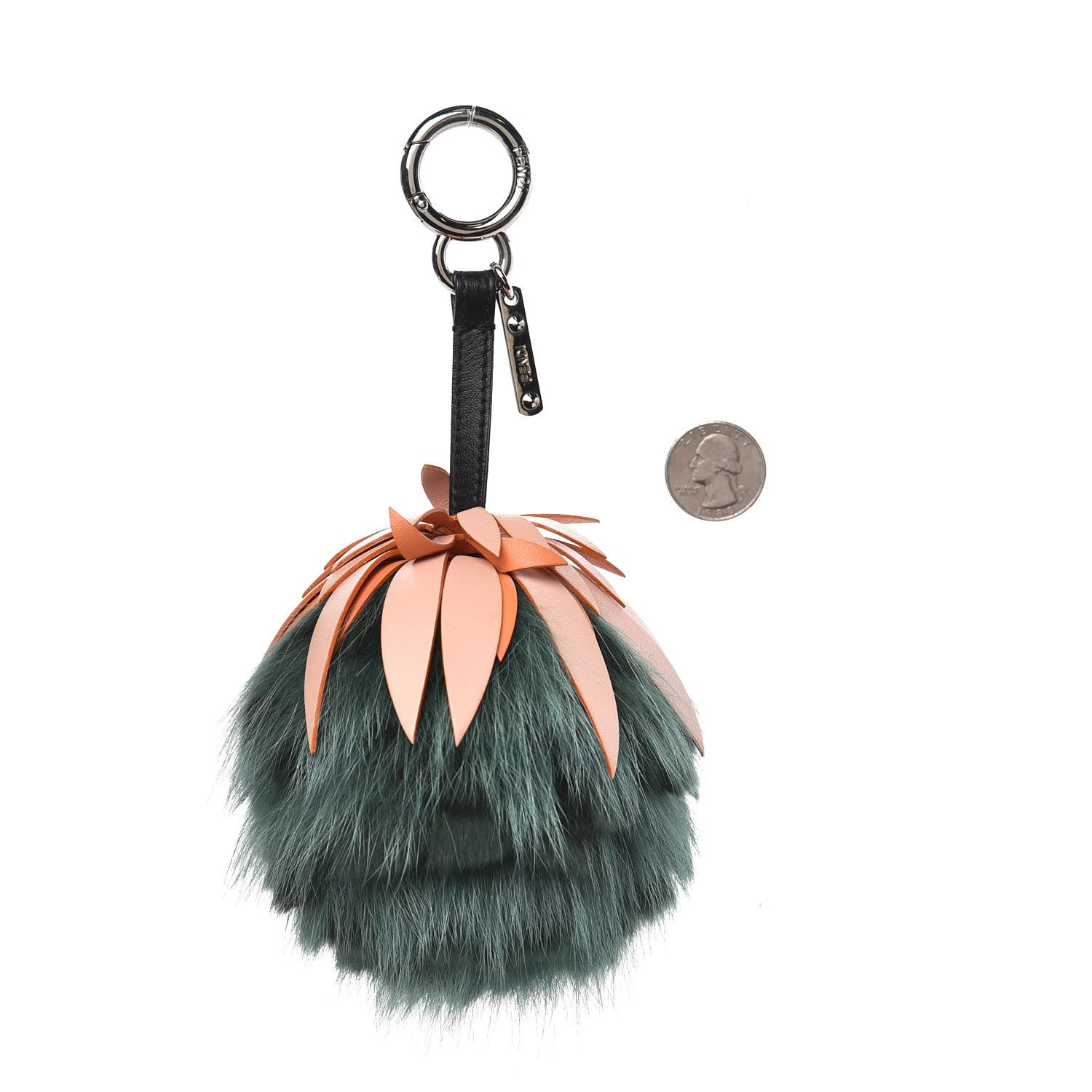 Fendi Fox Rabbit Fur Nappa Pineapple Bag Charm Verde Scuro Baby Pink Multicolor 2 of 4