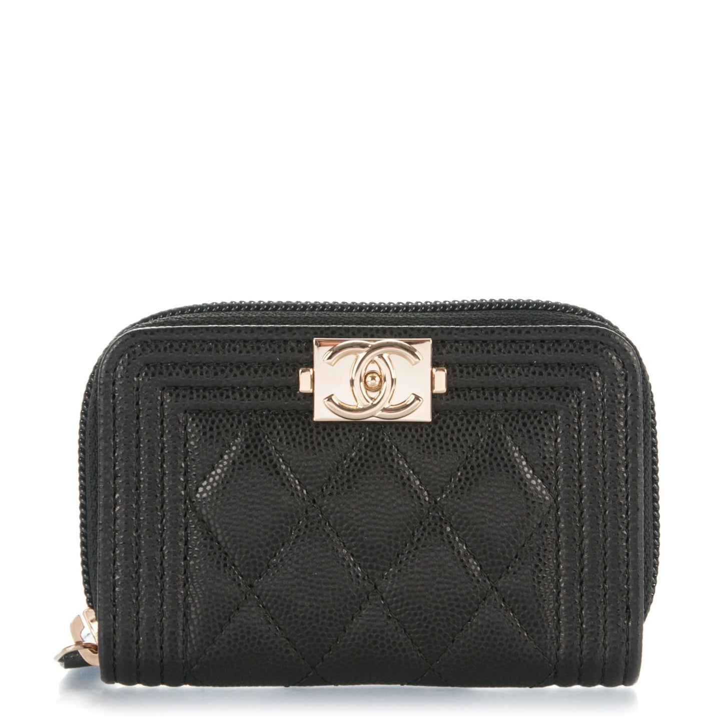 Caviar Quilted Boy Zip Around Coin Purse Wallet Black