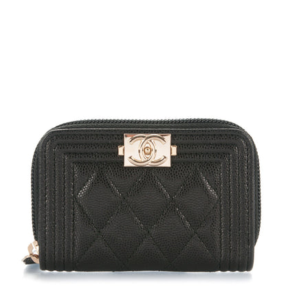 Chanel Caviar Quilted Boy Zip Around Coin Purse Wallet Black 1 of 7