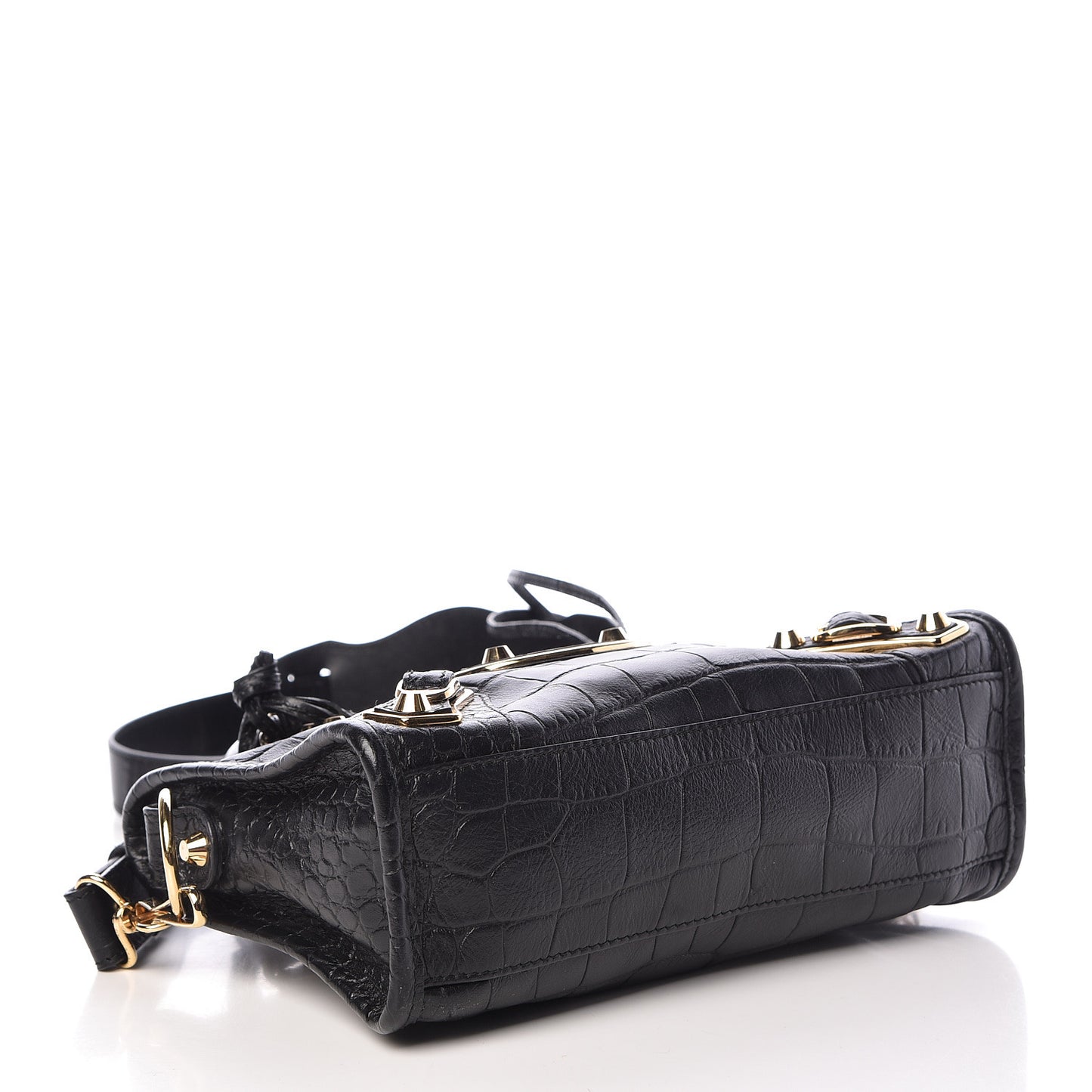 Calfskin Crocodile Embossed Gold Metallic Edge Hardware Mini City Black