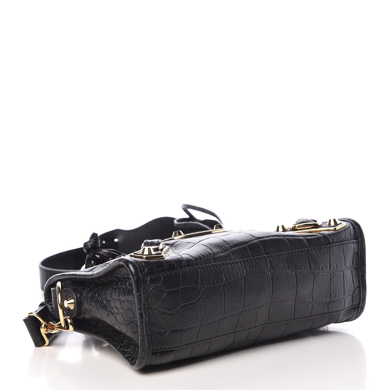 Balenciaga Calfskin Crocodile Embossed Gold Metallic Edge Hardware Mini City Black 4 of 10