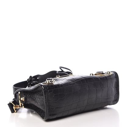 Balenciaga Calfskin Crocodile Embossed Gold Metallic Edge Hardware Mini City Black 4 of 10