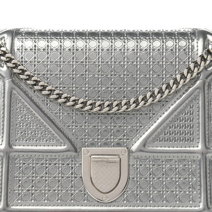 Christian Dior Metallic Patent Micro-Cannage Diorama Wallet on Chain Pouch Silver 7 of 12