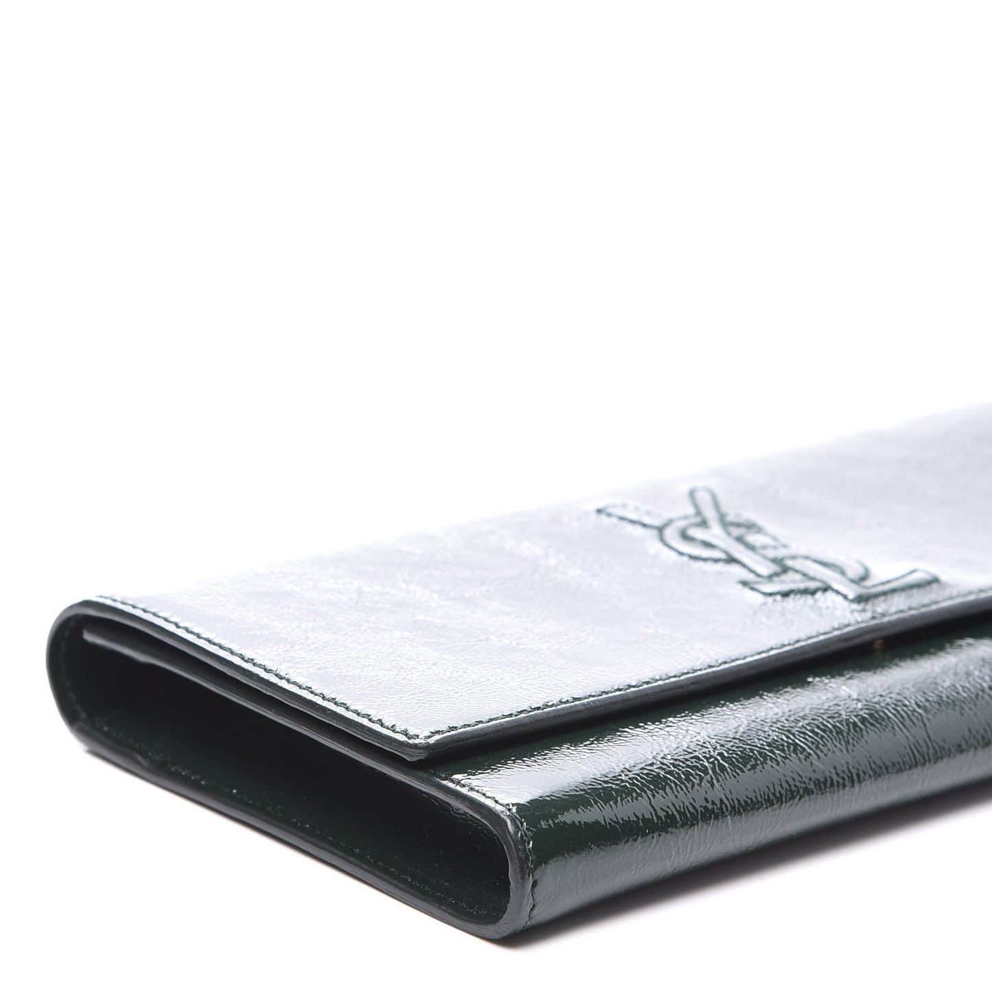 Textured Patent Belle de Jour Clutch Tartan Green
