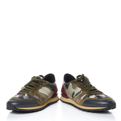 Valentino Garavani Nappa Suede Camouflage Mens Rockrunner Sneakers 44 Military Green 4 of 17