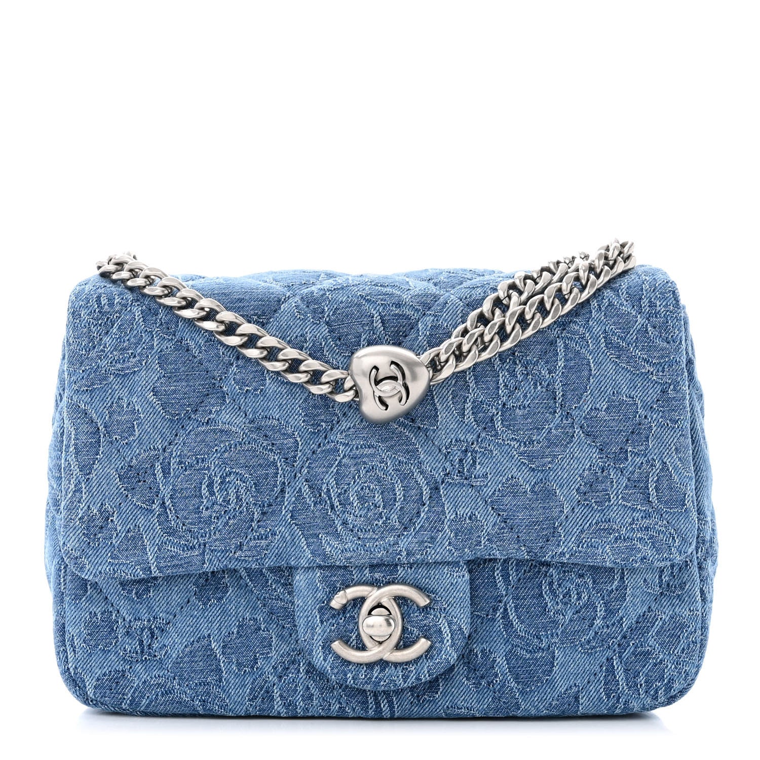 Chanel Denim Quilted Camellia Sweetheart Mini Flap Blue 1 of 11