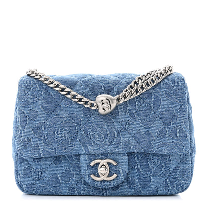 Chanel Denim Quilted Camellia Sweetheart Mini Flap Blue 1 of 11