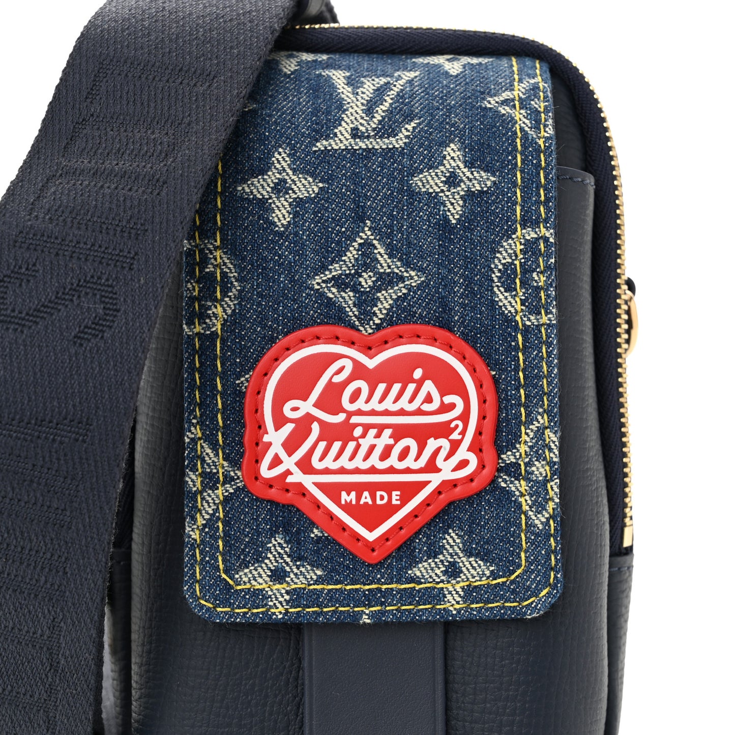 X NIGO Denim Monogram Flat Double Phone Pouch