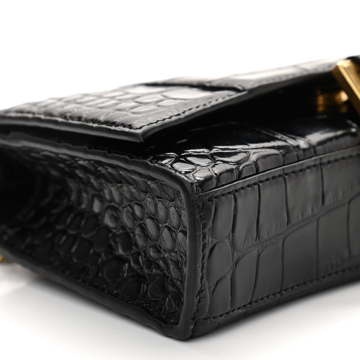 Balenciaga Shiny Calfskin Crocodile Embossed Hourglass Chain Bag Black 7 of 10