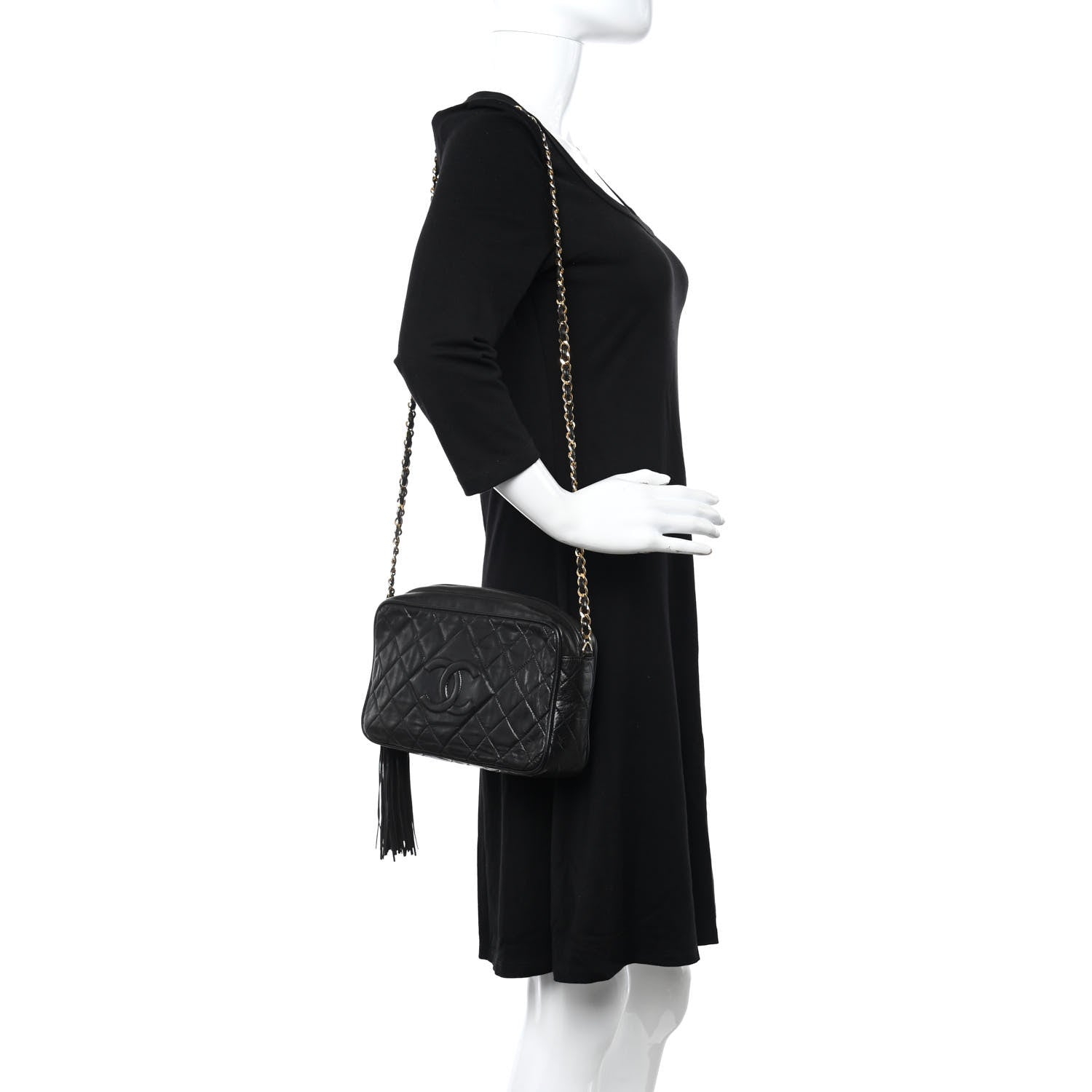 Chanel Lambskin Quilted CC Tassel Camera Case Black 2 of 12