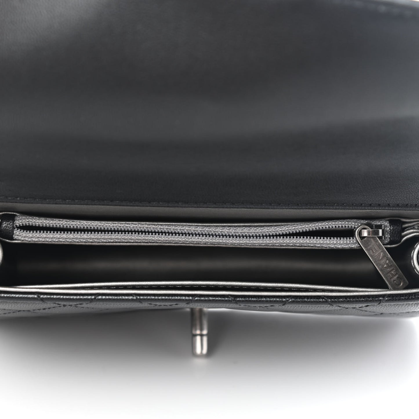 Goatskin Quilted Logo Small Chic Flap Black