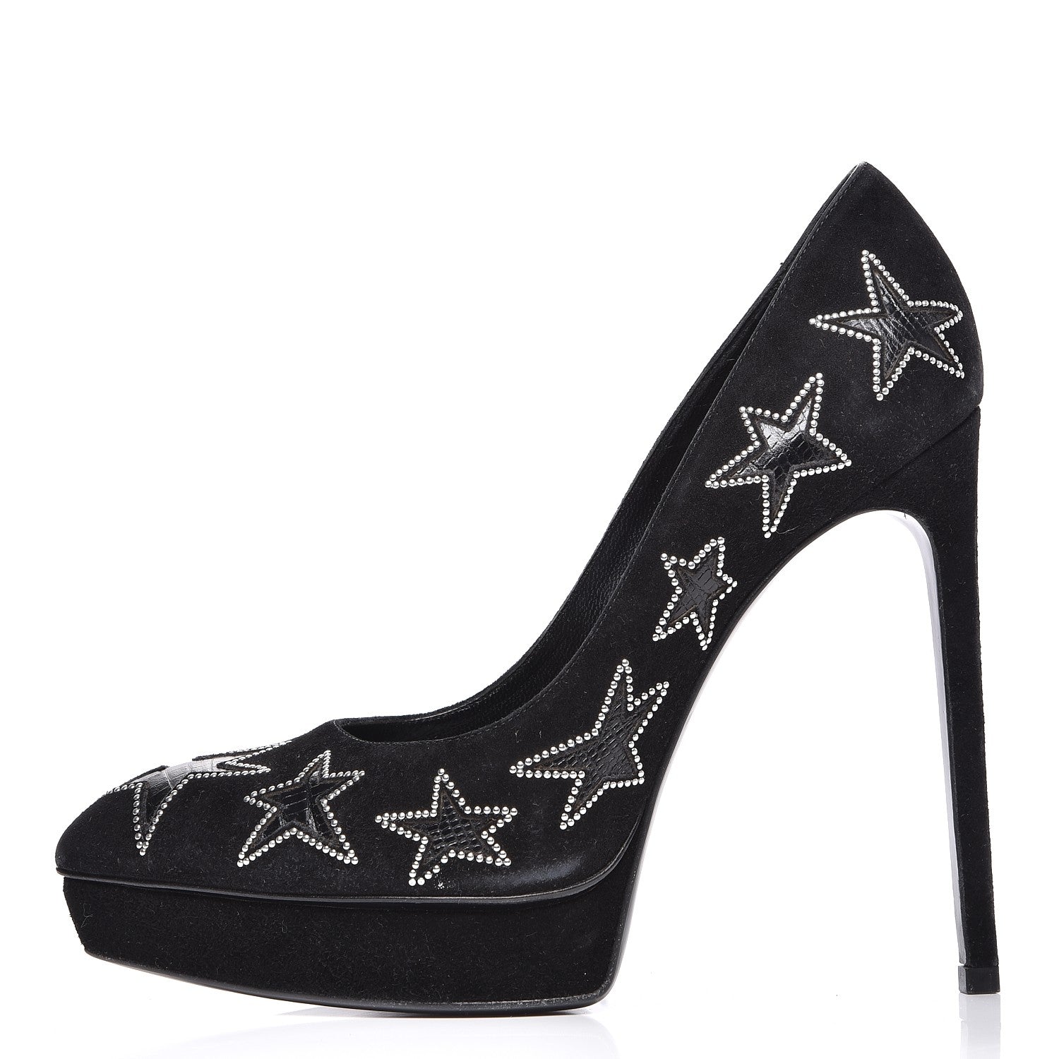 Saint Laurent Suede Star Janis 105 Platform Pumps 38 Black 1 of 7