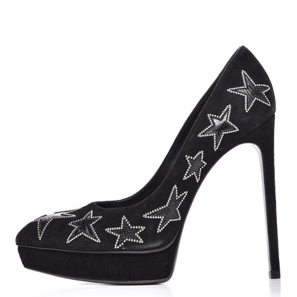Saint Laurent Suede Star Janis 105 Platform Pumps 38 Black 1 of 7