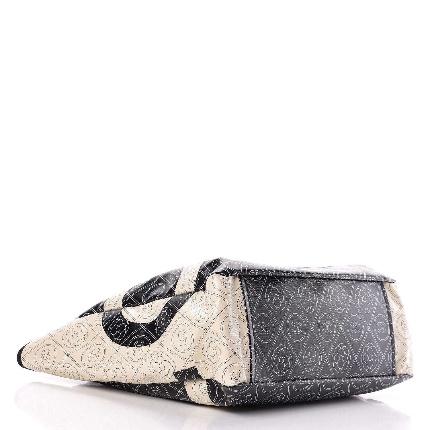 Chanel Coated Canvas Camellia Medium Shopping Tote Black Beige 4 of 11
