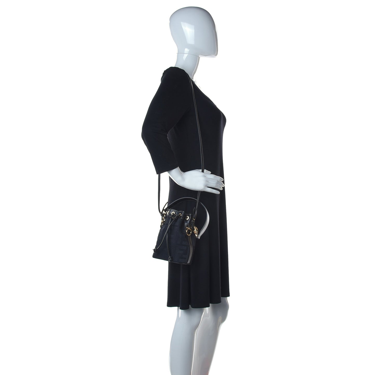 Canvas Vitello King F is Fendi FF Embroidered Mini Mon Tresor Bucket Bag Black