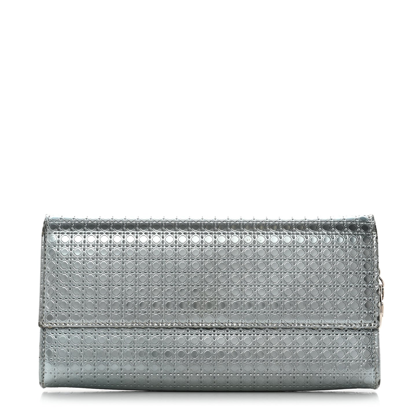 Metallic Calfskin Micro-Cannage Lady Dior Croisiere Chain Wallet Blue