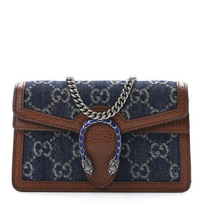 Gucci New Denim GG Monogram Dollar Calfskin Enamel Super Mini Dionysus Shoulder Bag Blue Tea Cuir Epilog Electric Blue 1 of 10