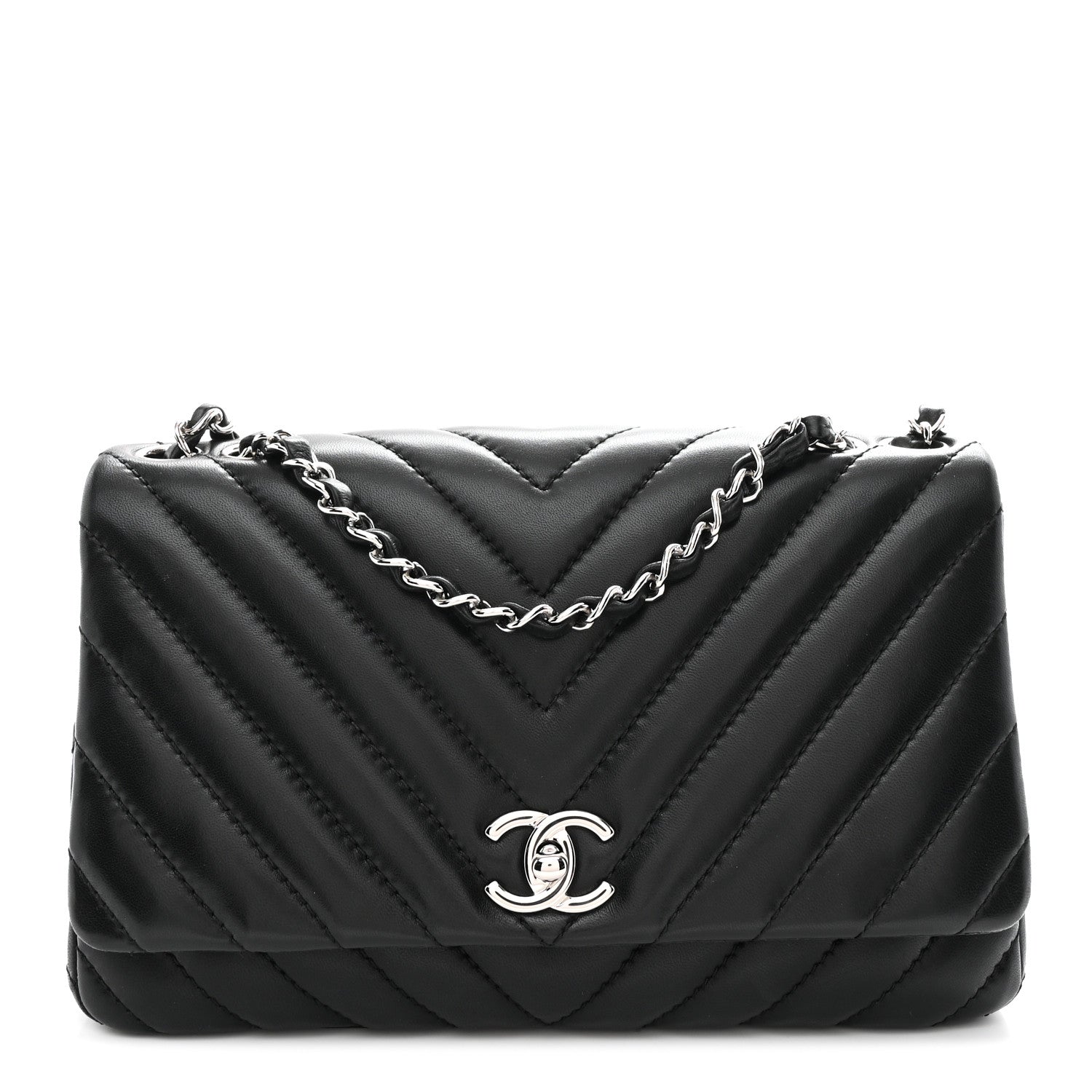 Chanel Lambskin Surpique Chevron Medium Single Flap Black 1 of 10